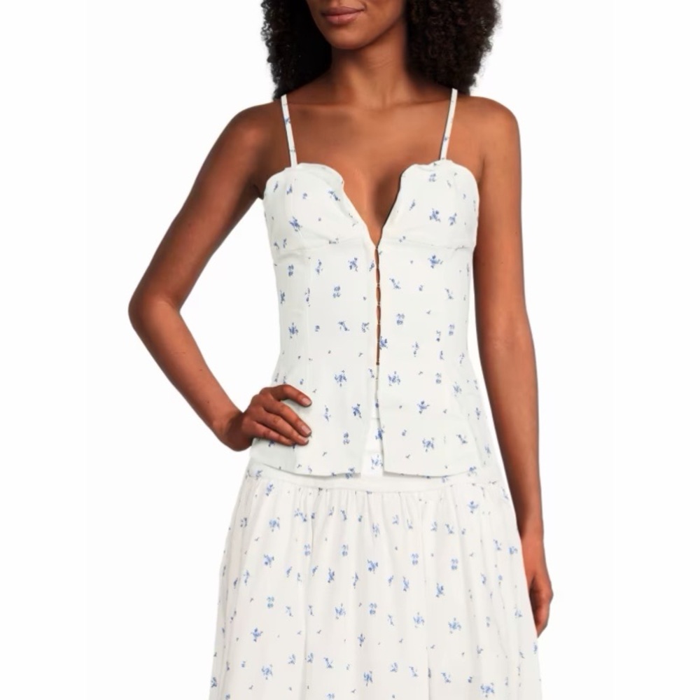 NWT! WeWoreWhat - Ruffle Corset Top - Color: White/Sky Multi - Size 6